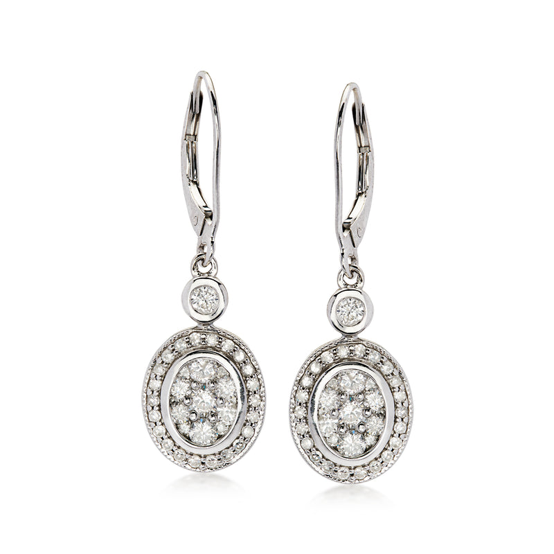 C. 2000 Vintage 1.10 ct. t.w. Diamond Cluster Drop Earrings in 14kt White Gold