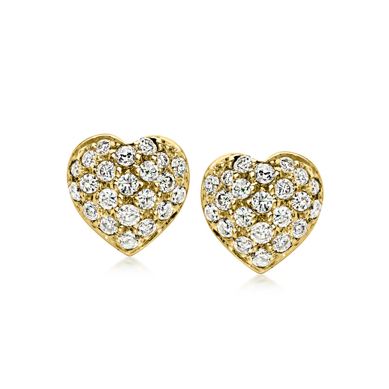 C. 1980 Vintage .90 ct. t.w. Diamond Heart Earrings in 18kt Yellow Gold