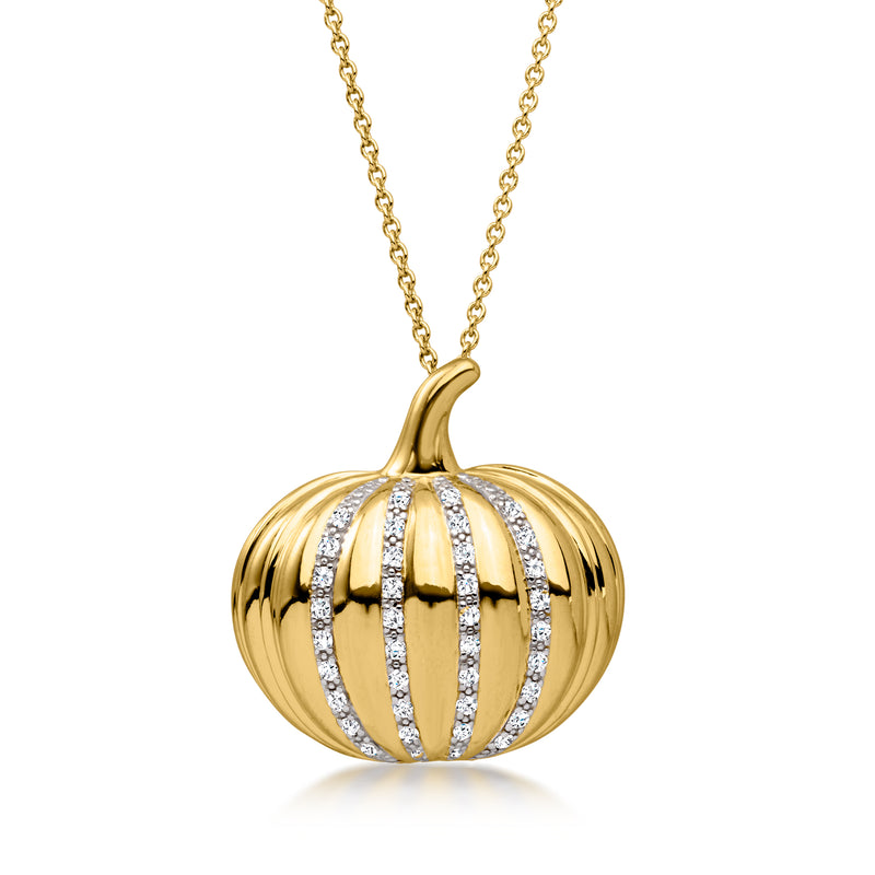 .25 ct. t.w. Lab-Grown Diamond Pumpkin Pendant Necklace in 18kt Gold Over Sterling. 16"