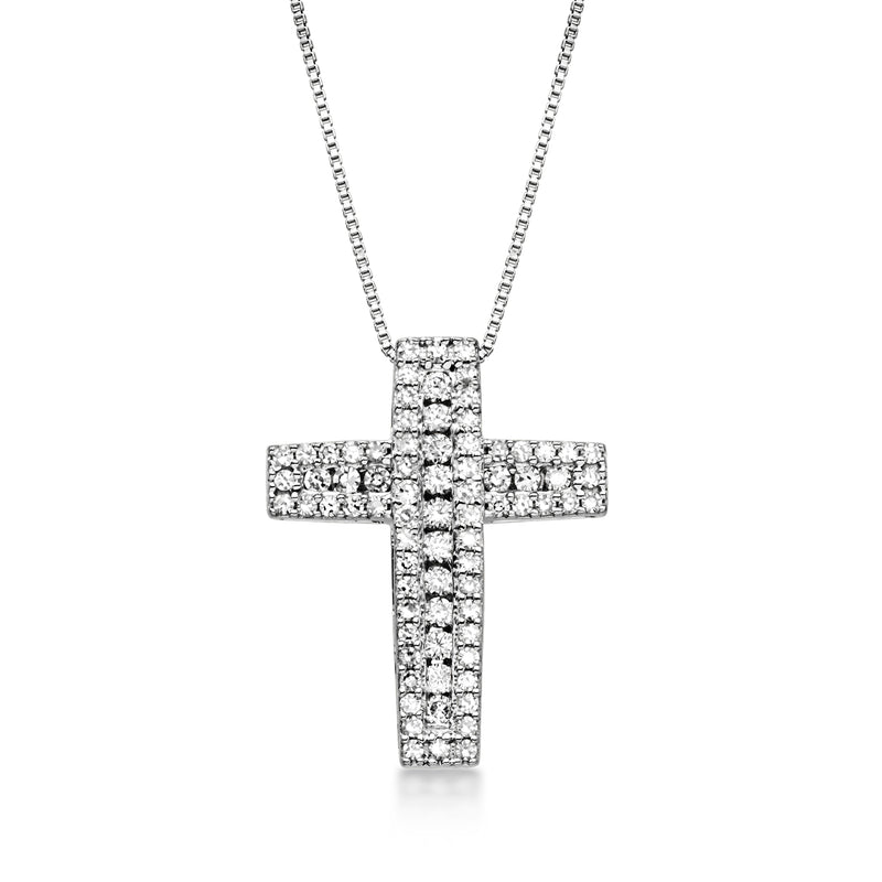 1.00 ct. t.w. Lab-Grown Diamond Cross Pendant Necklace in Sterling Silver. 18"