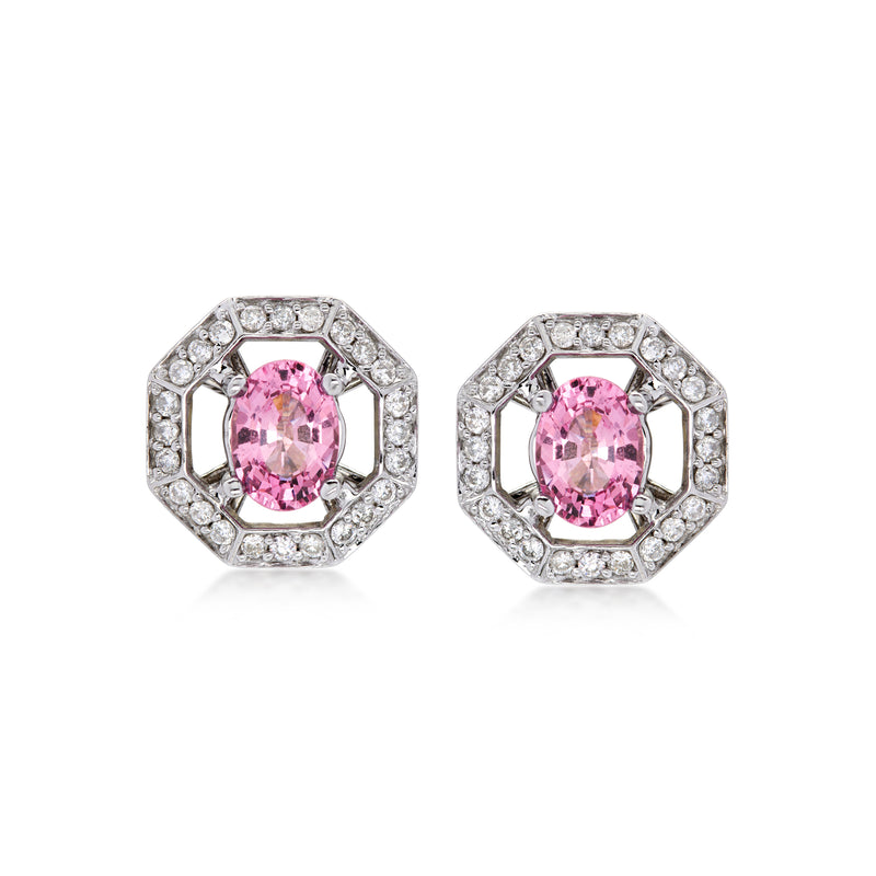 C. 1990 Vintage 1.90 ct. t.w. Synthetic Pink Spinel Earrings with .50 ct. t.w. Diamonds in 14kt White Gold