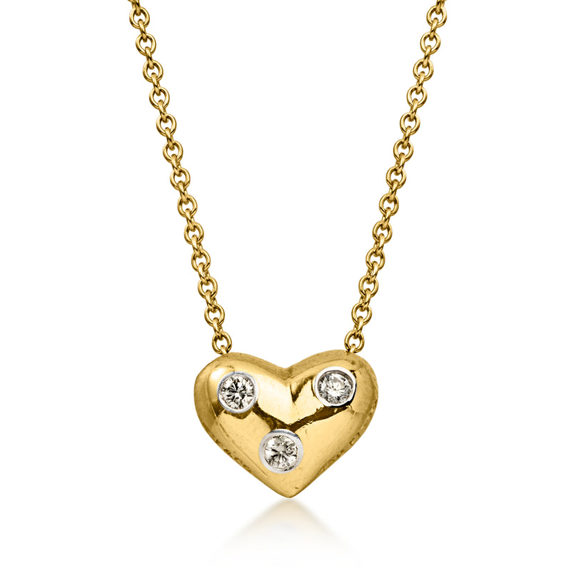 C. 1990 Vintage Tiffany Jewelry 18kt Yellow Gold Heart Necklace with Diamonds. 16"