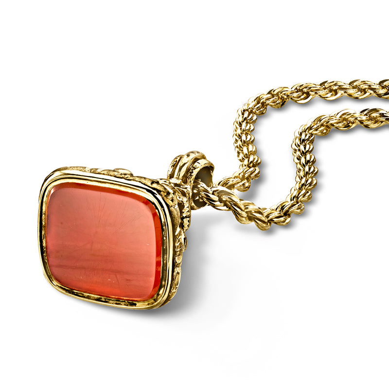 Gold-filled chain necklace with square bezel carnelian pendant in gold frame