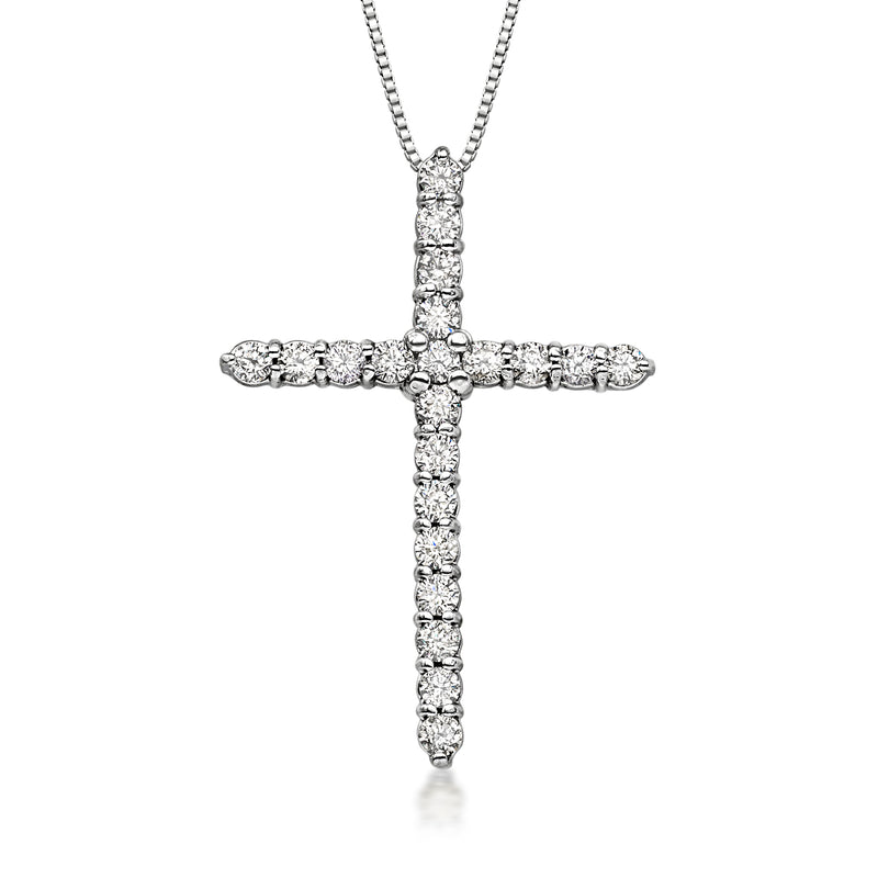 Diamond cross pendant necklace in white gold with pavé-set stones
