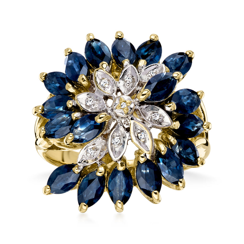 C. 1980 Vintage 3.50 ct. t.w. Sapphire Swirl Ring with Diamonds in 10kt Two-Tone Gold. Size 7.5