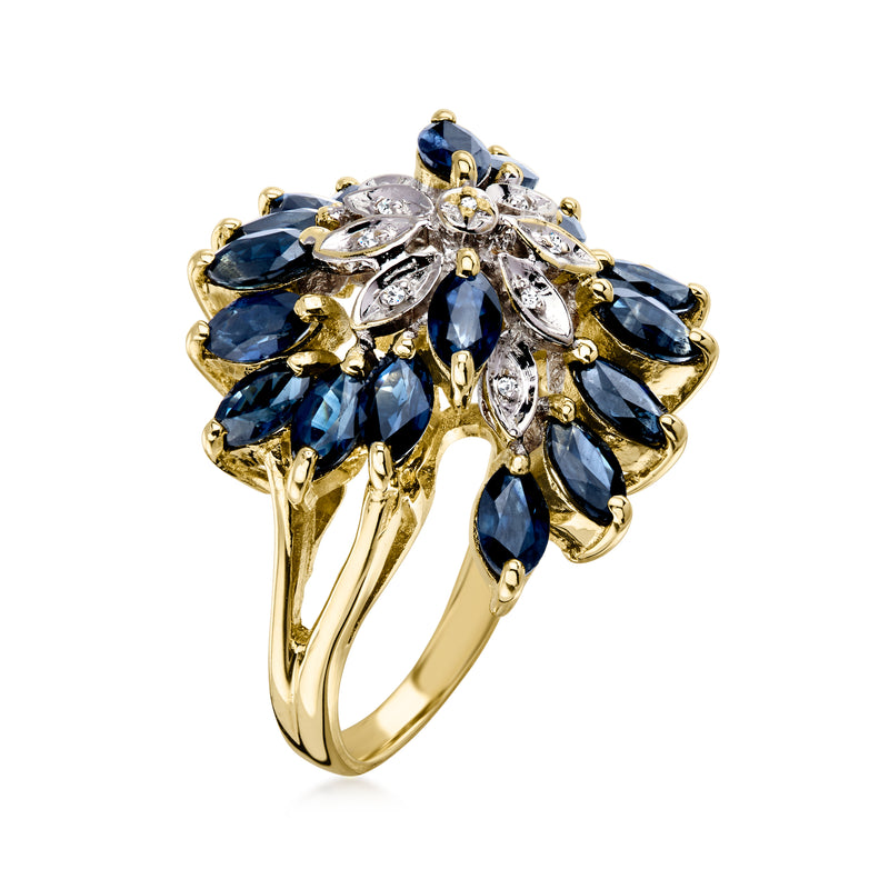 C. 1980 Vintage 3.50 ct. t.w. Sapphire Swirl Ring with Diamonds in 10kt Two-Tone Gold. Size 7.5