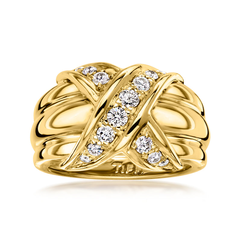 C. 1990 Vintage Tiffany Jewelry .45 ct. t.w. Diamond X Ring in 18kt Yellow Gold. Size 5.5