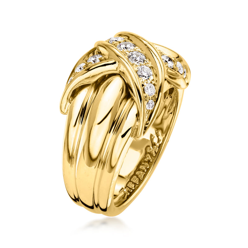 C. 1990 Vintage Tiffany Jewelry .45 ct. t.w. Diamond X Ring in 18kt Yellow Gold. Size 5.5