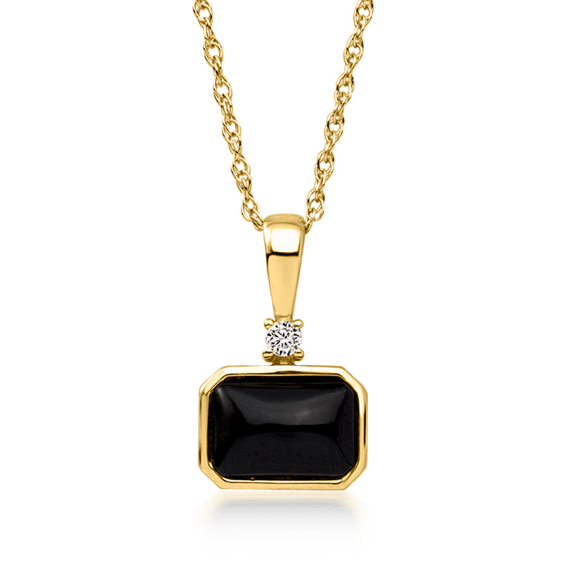 10kt yellow gold pendant necklace with black onyx square and small diamond accent