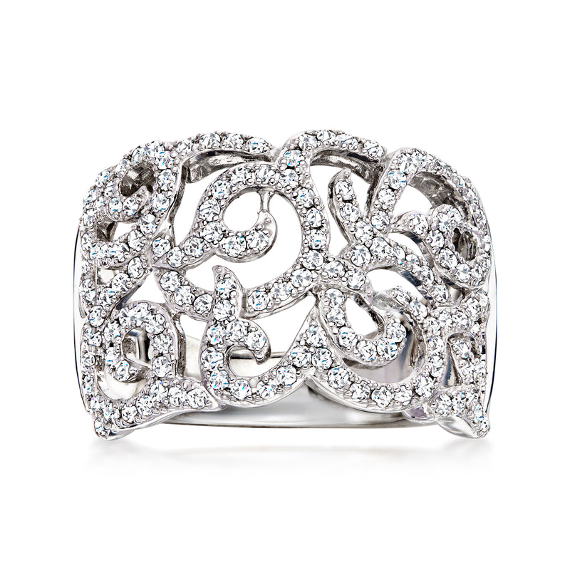 C. 2000 Vintage 1.51 ct. t.w. Diamond Scrollwork Ring in 14kt White Gold. Size 7