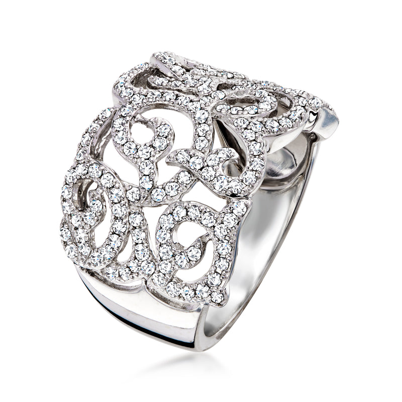 C. 2000 Vintage 1.51 ct. t.w. Diamond Scrollwork Ring in 14kt White Gold. Size 7