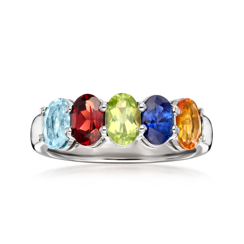 C. 1990 Vintage 2.55 ct. t.w. Multi-Gemstone Ring in 14kt White Gold. Size 6.5