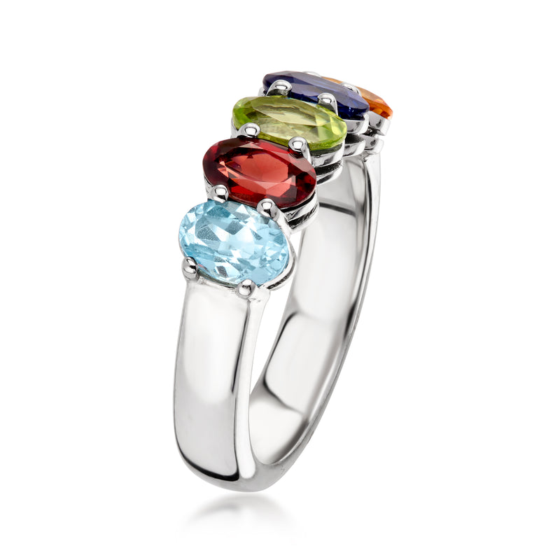 C. 1990 Vintage 2.55 ct. t.w. Multi-Gemstone Ring in 14kt White Gold. Size 6.5