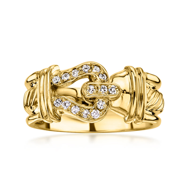C. 2000 Vintage David Yurman .22 ct. t.w. Diamond Buckle Ring in 18kt Yellow Gold. Size 5.75