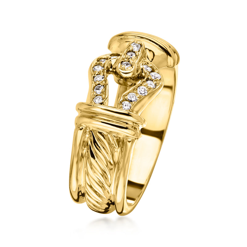C. 2000 Vintage David Yurman .22 ct. t.w. Diamond Buckle Ring in 18kt Yellow Gold. Size 5.75