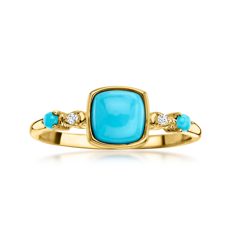 10kt yellow gold ring with square turquoise stone and small diamond accents