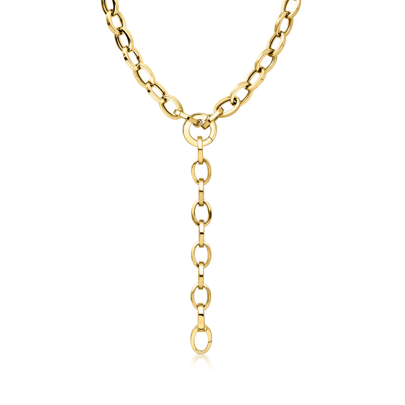 18kt yellow gold Y-necklace with two hanging oval-link chain drops