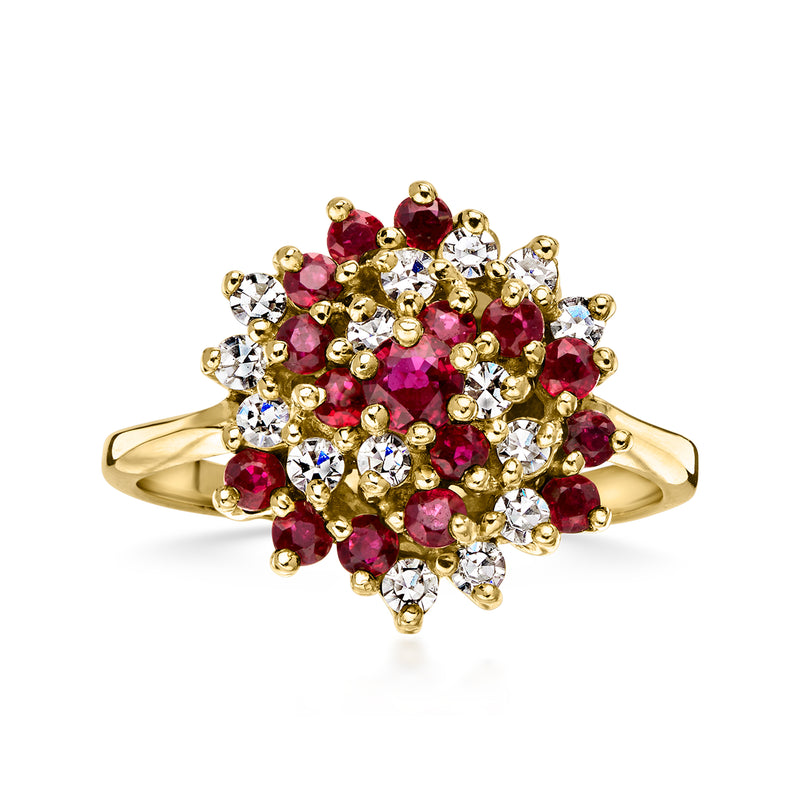 C. 1980 Vintage .90 ct. t.w. Ruby and .45 ct. t.w. Diamond Cluster Ring in 14kt Yellow Gold. Size 8