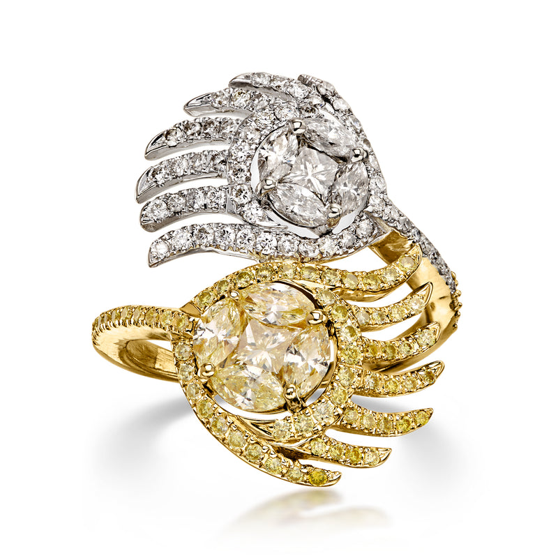 C. 1990 Vintage 1.15 ct. t.w. Yellow and .80 ct. t.w. White Diamond Bypass Ring in 18kt Two-Tone Gold. Size 6