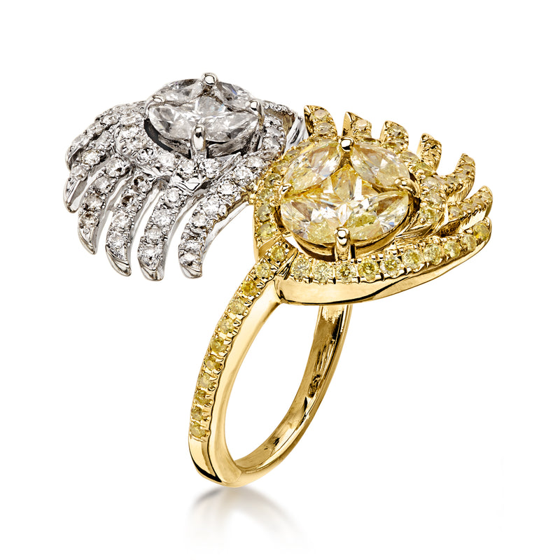 C. 1990 Vintage 1.15 ct. t.w. Yellow and .80 ct. t.w. White Diamond Bypass Ring in 18kt Two-Tone Gold. Size 6