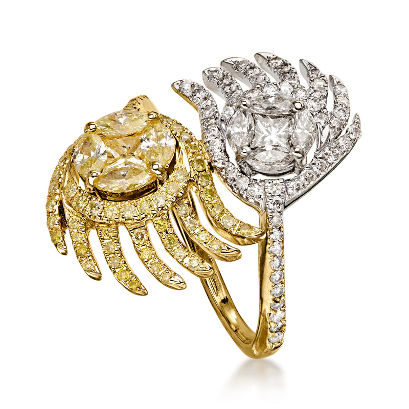 C. 1990 Vintage 1.15 ct. t.w. Yellow and .80 ct. t.w. White Diamond Bypass Ring in 18kt Two-Tone Gold. Size 6