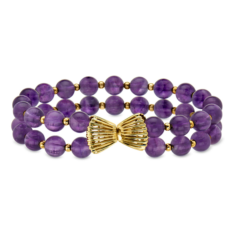 C. 1980 Vintage 90.00 ct. t.w. Amethyst Two-Row Bead Bracelet in 14kt Yellow Gold. 8.5"