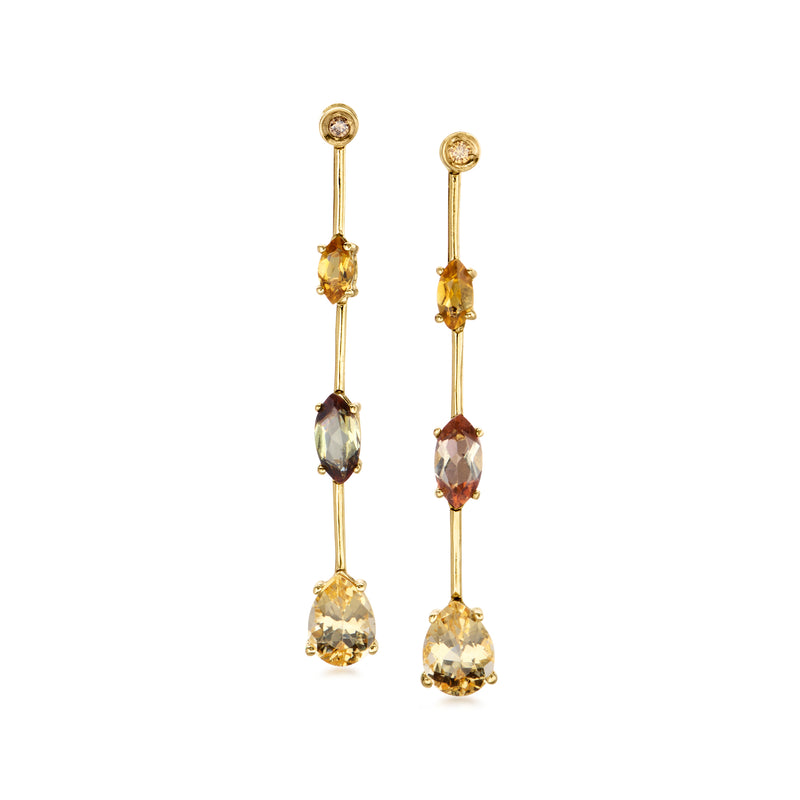 C. 2000 Vintage 3.82 ct. t.w. Multi-Gemstone Drop Earrings with Diamonds in 14kt Yellow Gold