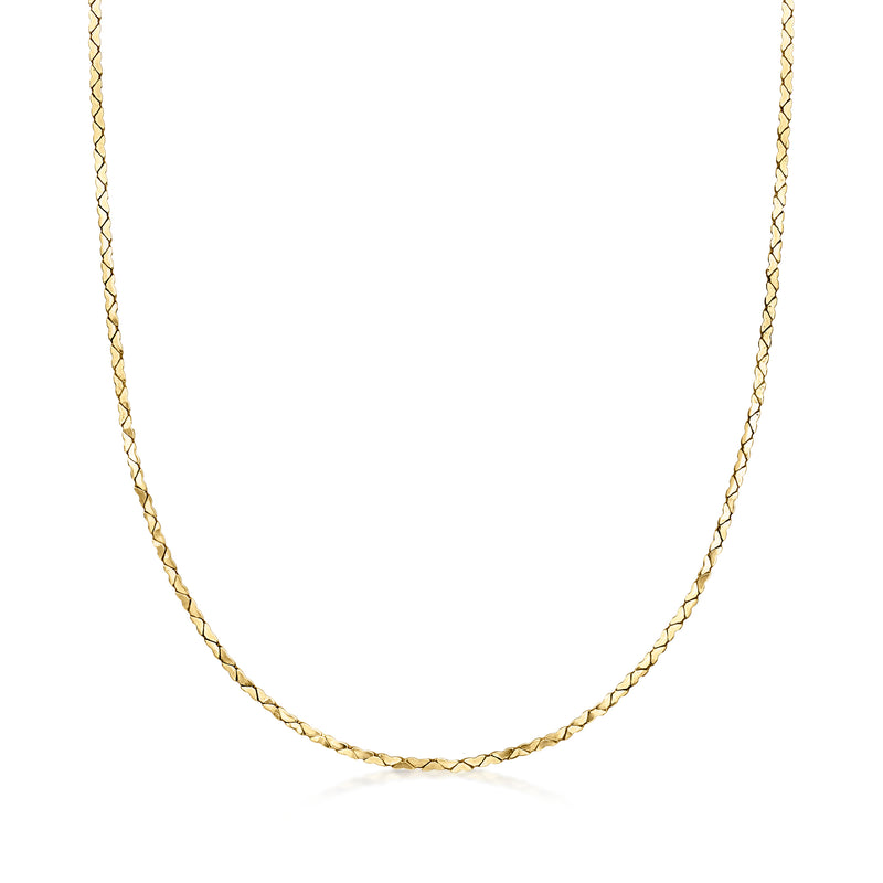 14kt yellow gold serpentine-chain necklace with fine link chain, close-up