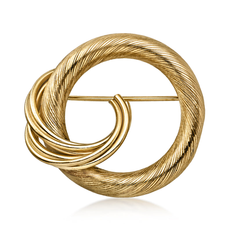 Gold-filled circle pin with coiled rope-like wire design