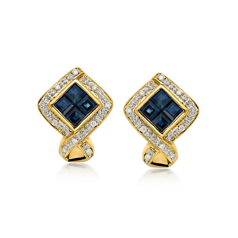 C. 1990 Vintage 1.60 ct. t.w. Sapphire Earrings with .20 ct. t.w. Diamonds in 14kt Yellow Gold