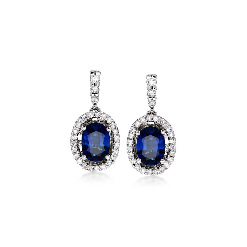 C. 1990 Vintage 1.60 ct. t.w. Sapphire Drop Earrings with .60 ct. t.w. Diamonds in 18kt White Gold