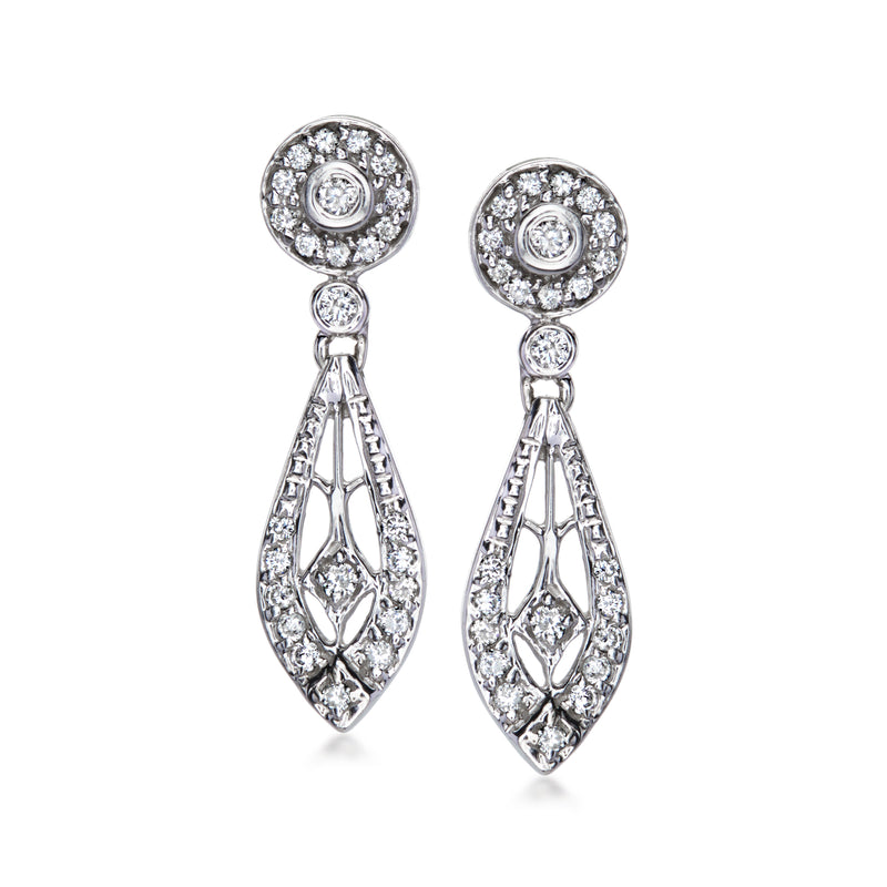 C. 2000 Vintage .60 ct. t.w. Diamond Openwork Drop Earrings in 14kt White Gold