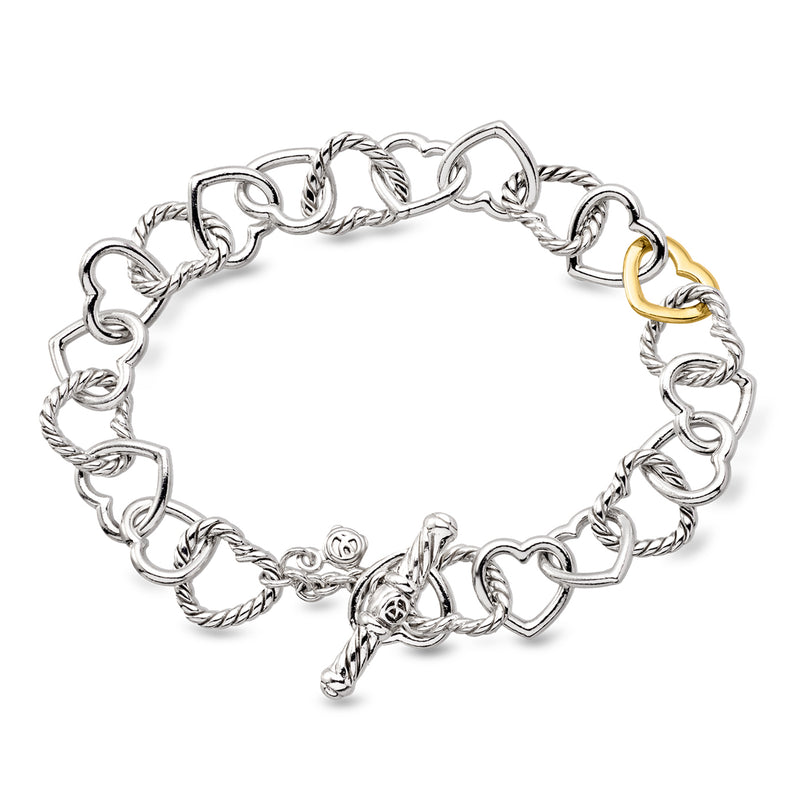 C. 2000 Vintage David Yurman Sterling Silver and 18kt Yellow Gold Heart-Link Toggle Bracelet. 7.75"
