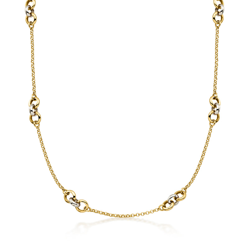 C. 1970 Vintage 18kt Two-Tone Gold Circle-Link Station Necklace. 18"