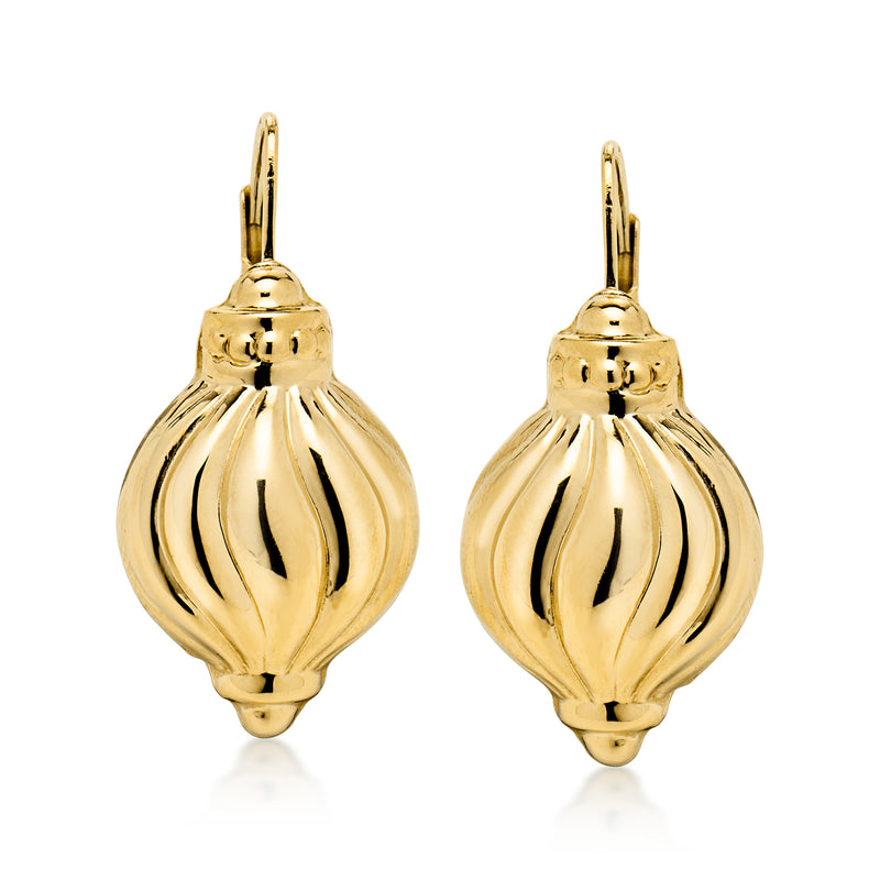 C. 1980 Vintage 14kt Yellow Gold Fluted Drop Earrings