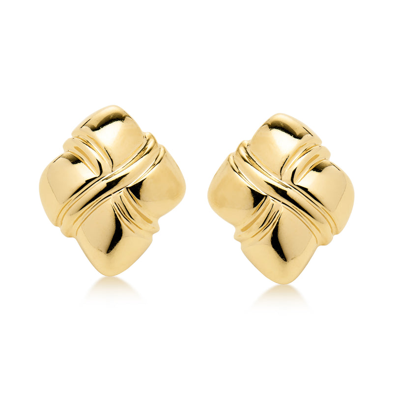 C. 1980 Vintage 14kt Yellow Gold Sculptural Square Clip-On Earrings