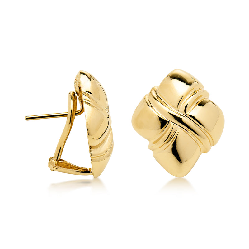 C. 1980 Vintage 14kt Yellow Gold Sculptural Square Clip-On Earrings