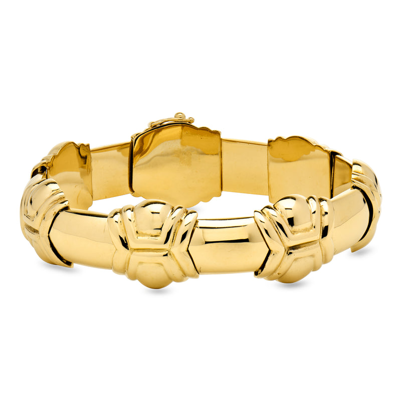 C. 1980 Vintage 18kt Yellow Gold Fancy-Link Bracelet. 7"