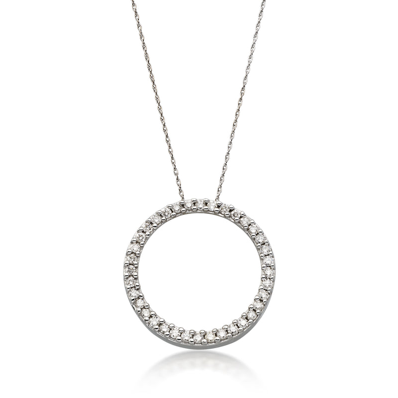 C. 1990 Vintage 1.05 ct. t.w. Diamond Eternity Circle Pendant Necklace in 10kt White Gold. 18"