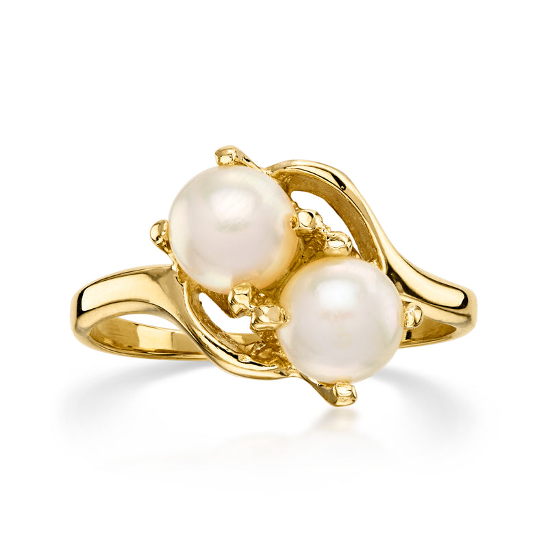 C. 1990 Vintage Double 5.5mm Cultured Pearl Ring in 14kt Yellow Gold. Size 7