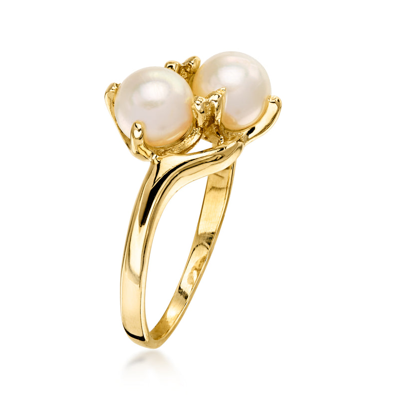 C. 1990 Vintage Double 5.5mm Cultured Pearl Ring in 14kt Yellow Gold. Size 7