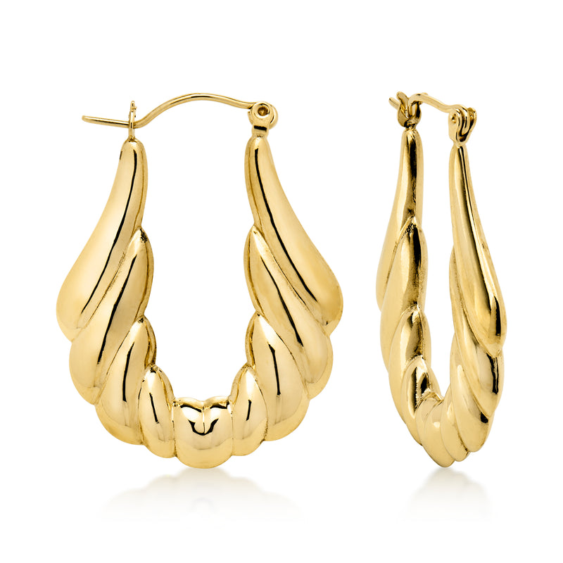 C. 1990 Vintage 10kt Yellow Gold Scalloped U-Shaped Hoop Earrings. 1 1/4"