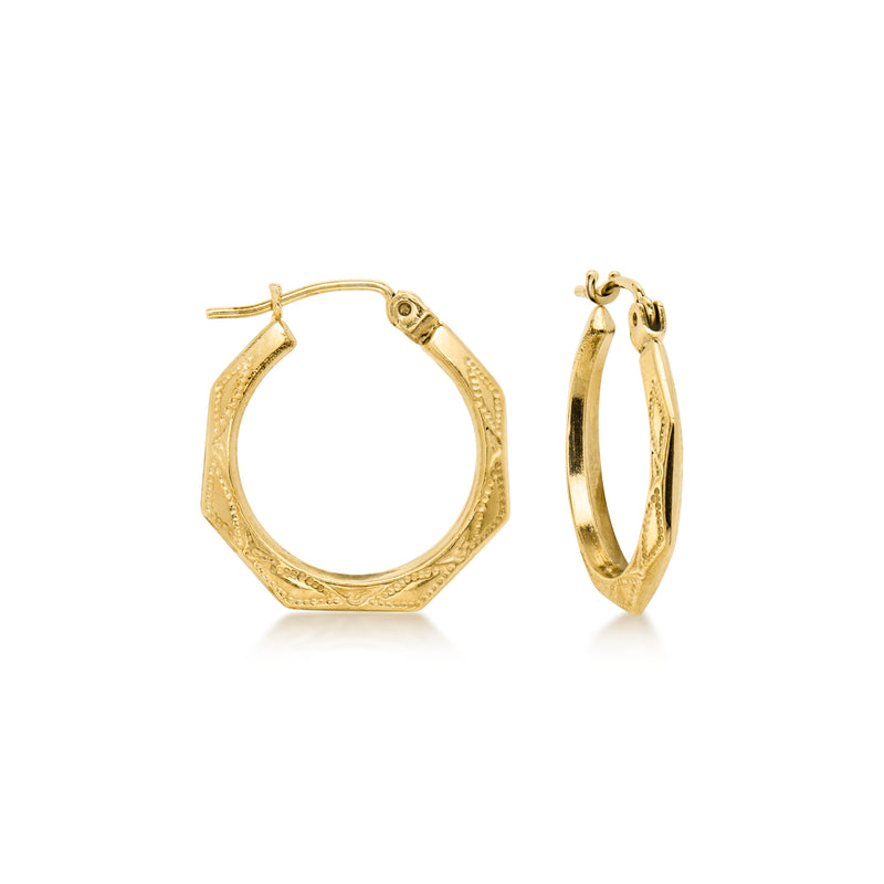 C. 2000 Vintage 10kt Yellow Gold Octagonal Hoop Earrings. 3/4"