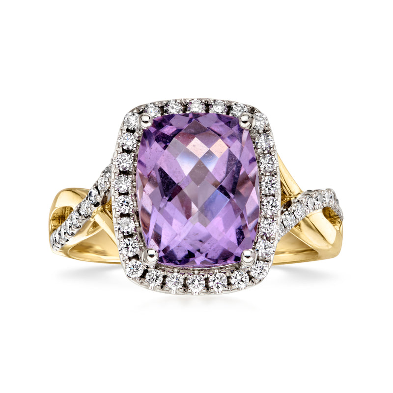 C. 1990 Vintage 3.60 Carat Amethyst Ring with .50 ct. t.w. Diamonds in 14kt Two-Tone Gold. Size 6.75