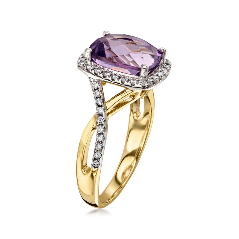 C. 1990 Vintage 3.60 Carat Amethyst Ring with .50 ct. t.w. Diamonds in 14kt Two-Tone Gold. Size 6.75