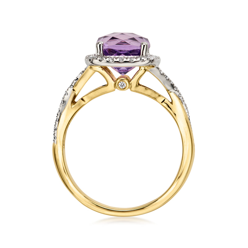 C. 1990 Vintage 3.60 Carat Amethyst Ring with .50 ct. t.w. Diamonds in 14kt Two-Tone Gold. Size 6.75