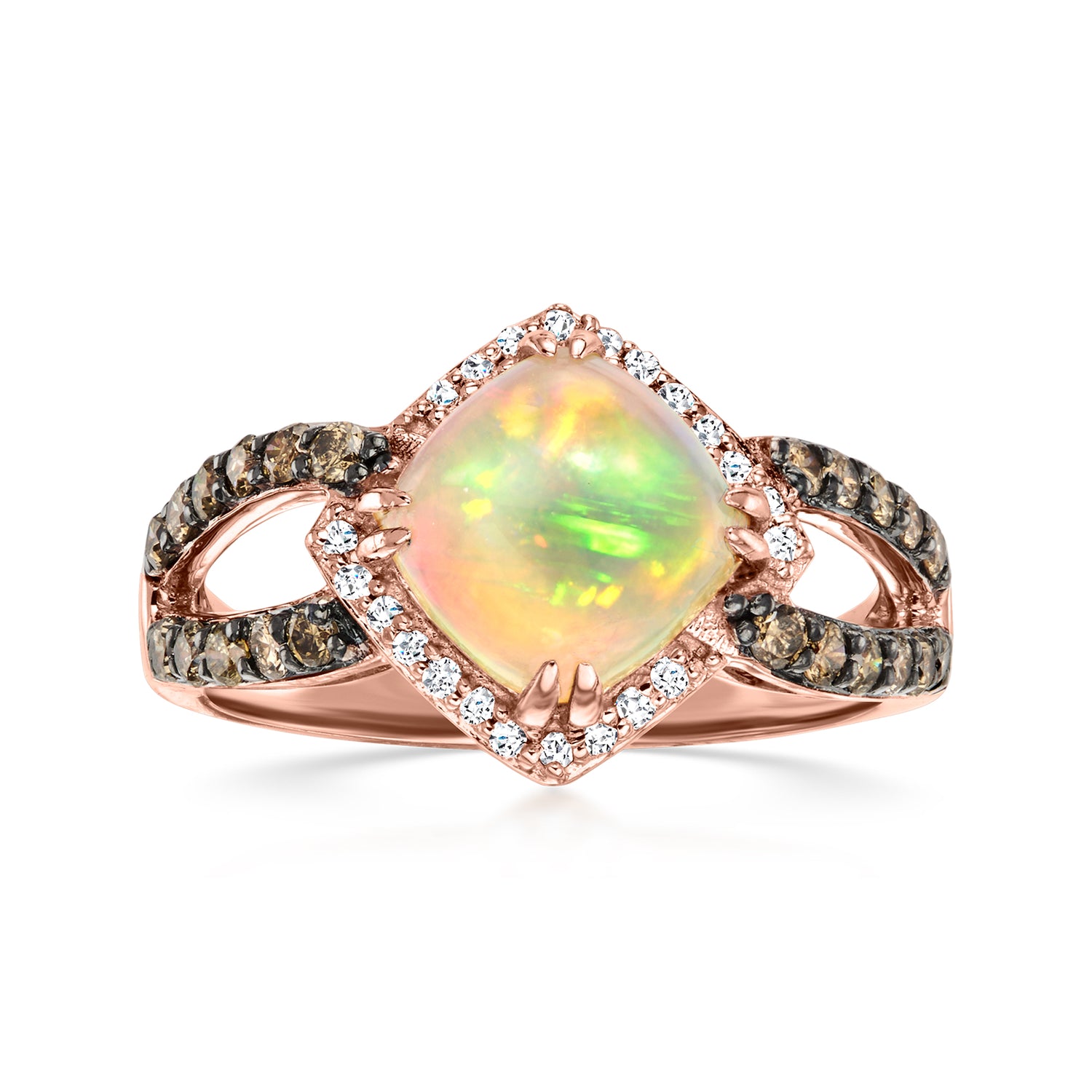 C. 2000 Vintage Le Vian Opal Ring with .67 ct. t.w. Brown and White Diamonds in 14kt Rose Gold