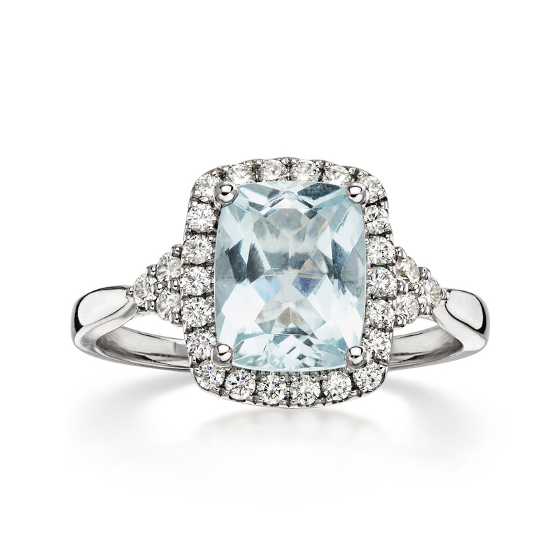 C. 2000 Vintage 2.10 Carat Aquamarine Ring with .50 ct. t.w. Diamonds in 14kt White Gold. Size 7