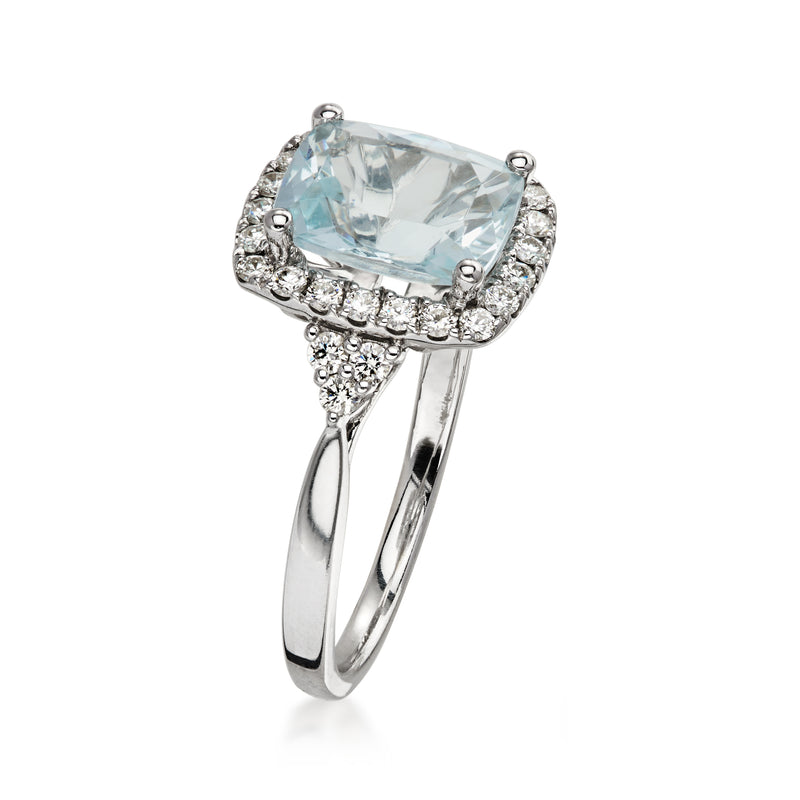 C. 2000 Vintage 2.10 Carat Aquamarine Ring with .50 ct. t.w. Diamonds in 14kt White Gold. Size 7