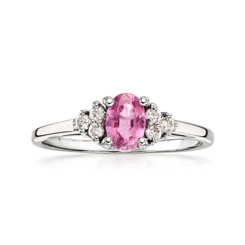C. 2000 Vintage .55 Carat Pink Sapphire Ring with .15 ct. t.w. Diamonds in 14kt White Gold. Size 6.25